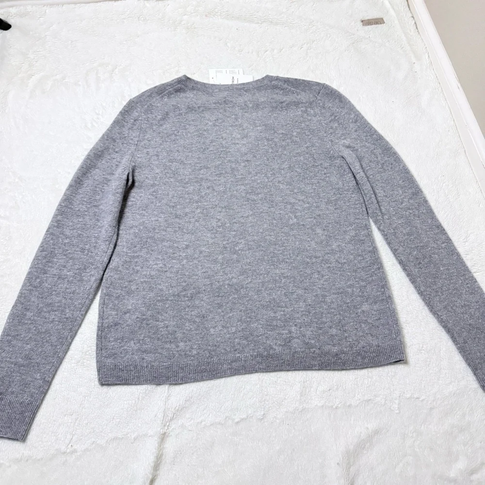 Nordstrom Women's 100% Cashmere Grey Heather V-Neck Sweater - Sz Large, NWT